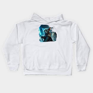 Cute cat holding a light sword Kids Hoodie